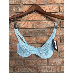 Vtg NWT Lauren Ralph‎ Lauren lace bra unlined underwire Embroidered 36C Blue NOS